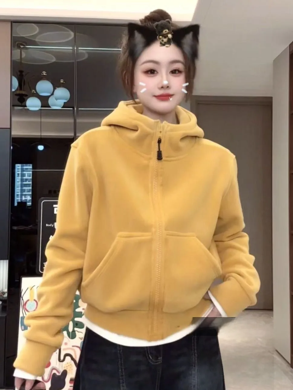 

Женская утепленная флисовая куртка с капюшоном и длинными рукавами, весна 2026, повседневный свободный крой, универсальный открытый кардиган, модный топ