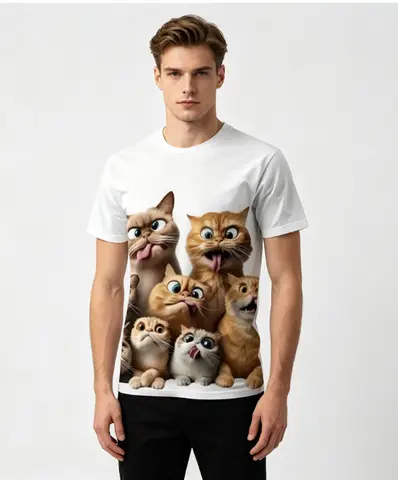 Novelty Cat Lover T-Shirt With Multiple Cute Kitten Graphics For Everyday Wear Men's Shirts Cheap Clothes