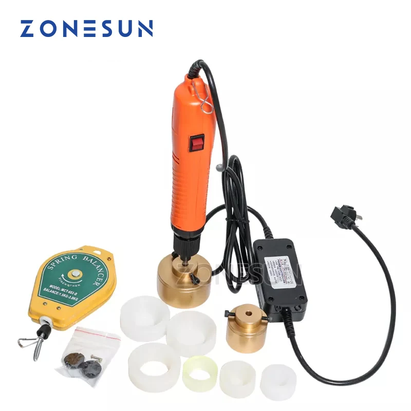 ZONESUN-휴대용 전기 씰링 타이트너 스크류 캐퍼 플라스틱 병, 10-50mm 큰 토크 속도 조절 캡핑 기계