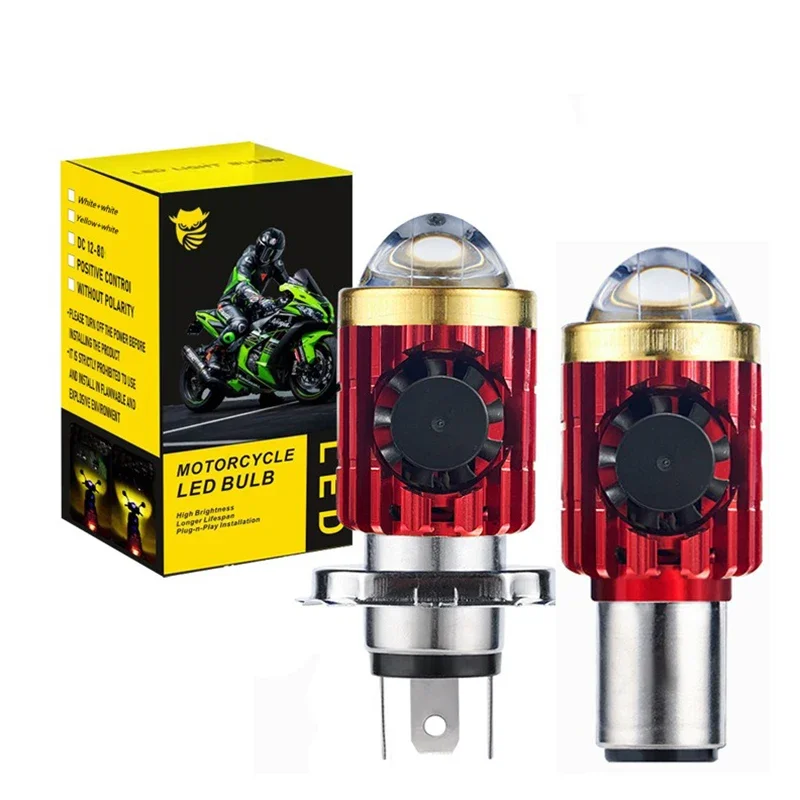 High-Performance Motorcycle H4 H6 P15D LED Headlight Bulbs with 3570 LED Chip and Dual-Color Light Beam 3000K 6000K