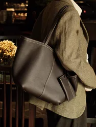 Minimalist Fashion Simple Genuine Leather Women Bag\Handbag Real Cowhide Soft Leather Tote Shoulder Commuter Shopping Bag Big