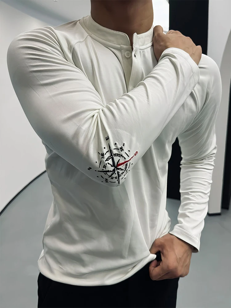 

Мужская хлопковая толстовка American Style с длинным рукавом, для фитнеса и тренировок, спортивная одежда, с воротником хенли, вышивка, комфортная