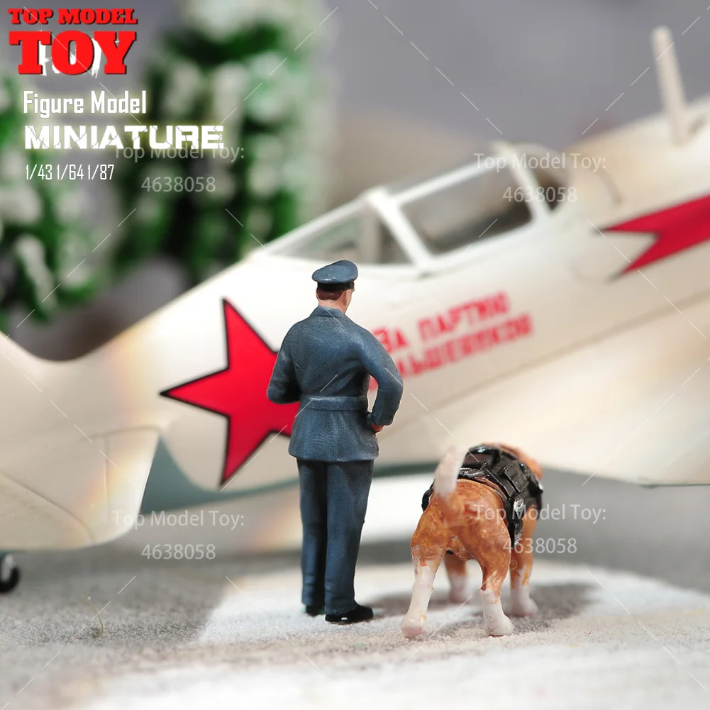 Painted Miniatures 1/64 1/35 1/72 British Commander Male Dog Animal Scene Figure Dolls Unpainted Model For Cars Vehicles Toy