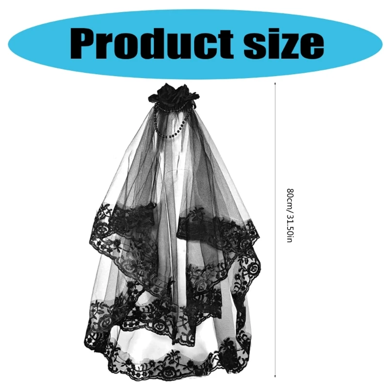 Wedding Bridal Black Tulle Veils with Comb Festival Halloween Party Cosplay Costume Accessories Veils for Women 80cm image 5
