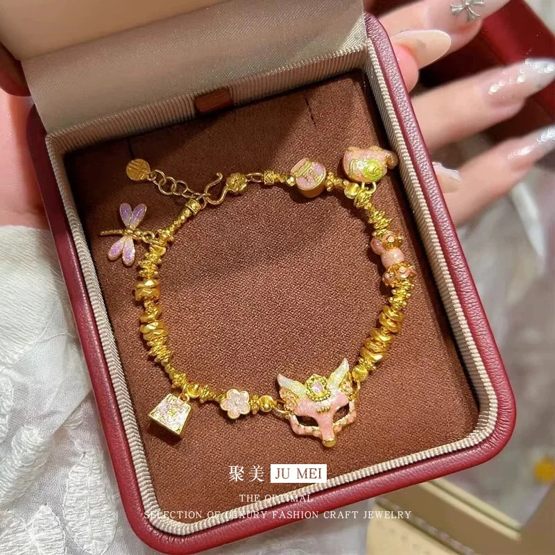 9999 24K real gold store same style women's gold bracelet, golden fox sexy gift, fashionable jewelry