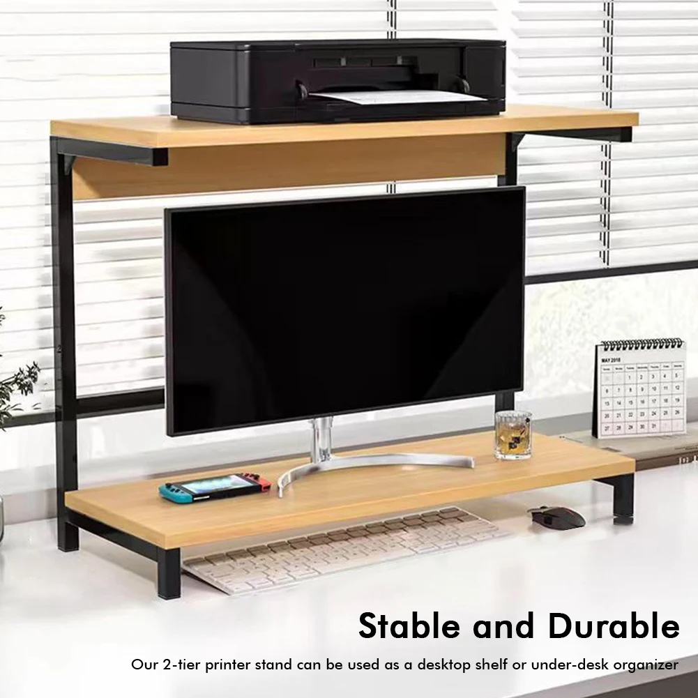 Suporte de impressora riser para monitor de computador de 2 camadas, prateleira de armazenamento, suporte para monitor para impressora, computador de mesa, laptops e monitor