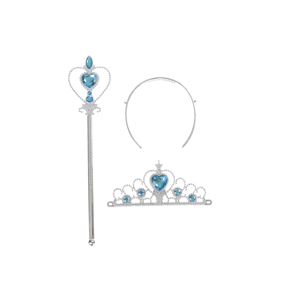 2 pçs/set princesa elsa cosplay acessórios crianças coroas de diamante tiaras + varinha mágica meninas acessórios para o cabelo