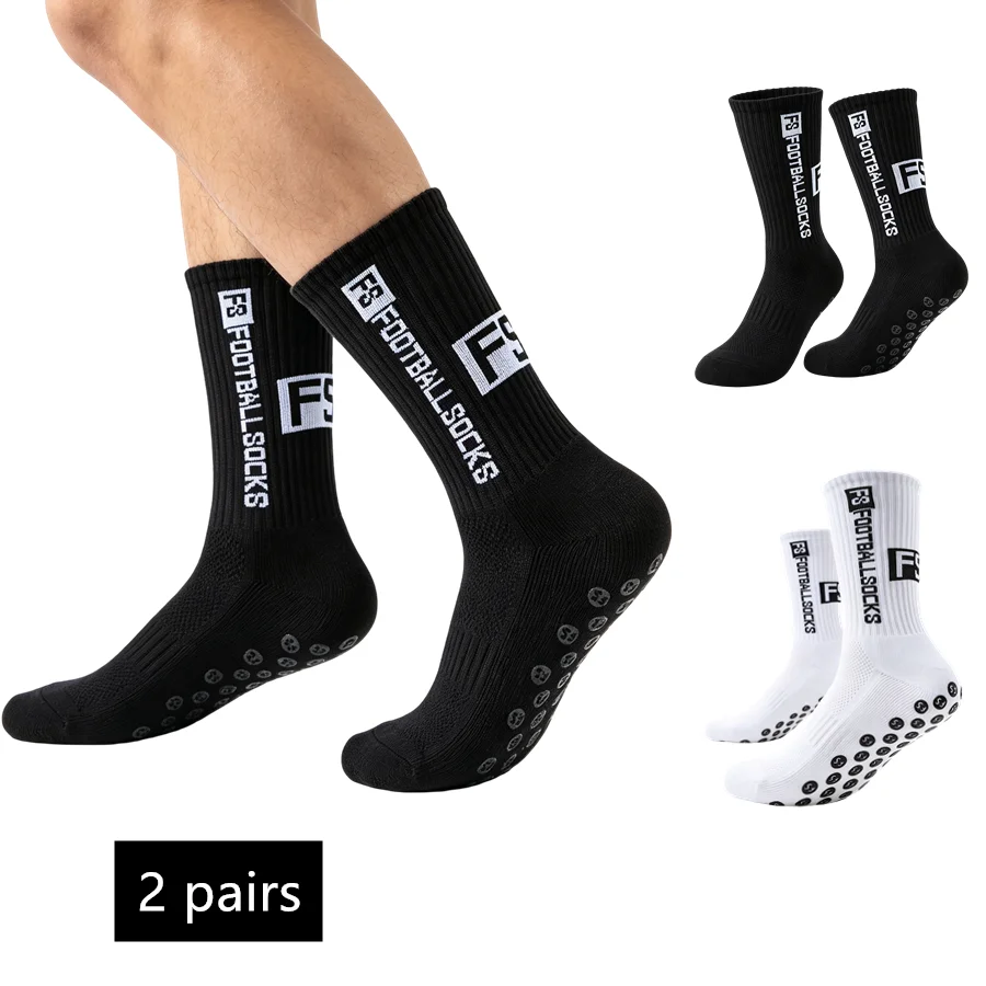 

2pairs Breathable Shockproof Towel Bottom Grip Socks Non Slip Athletic Socks Men Women For Soccer Basketball Running Skate