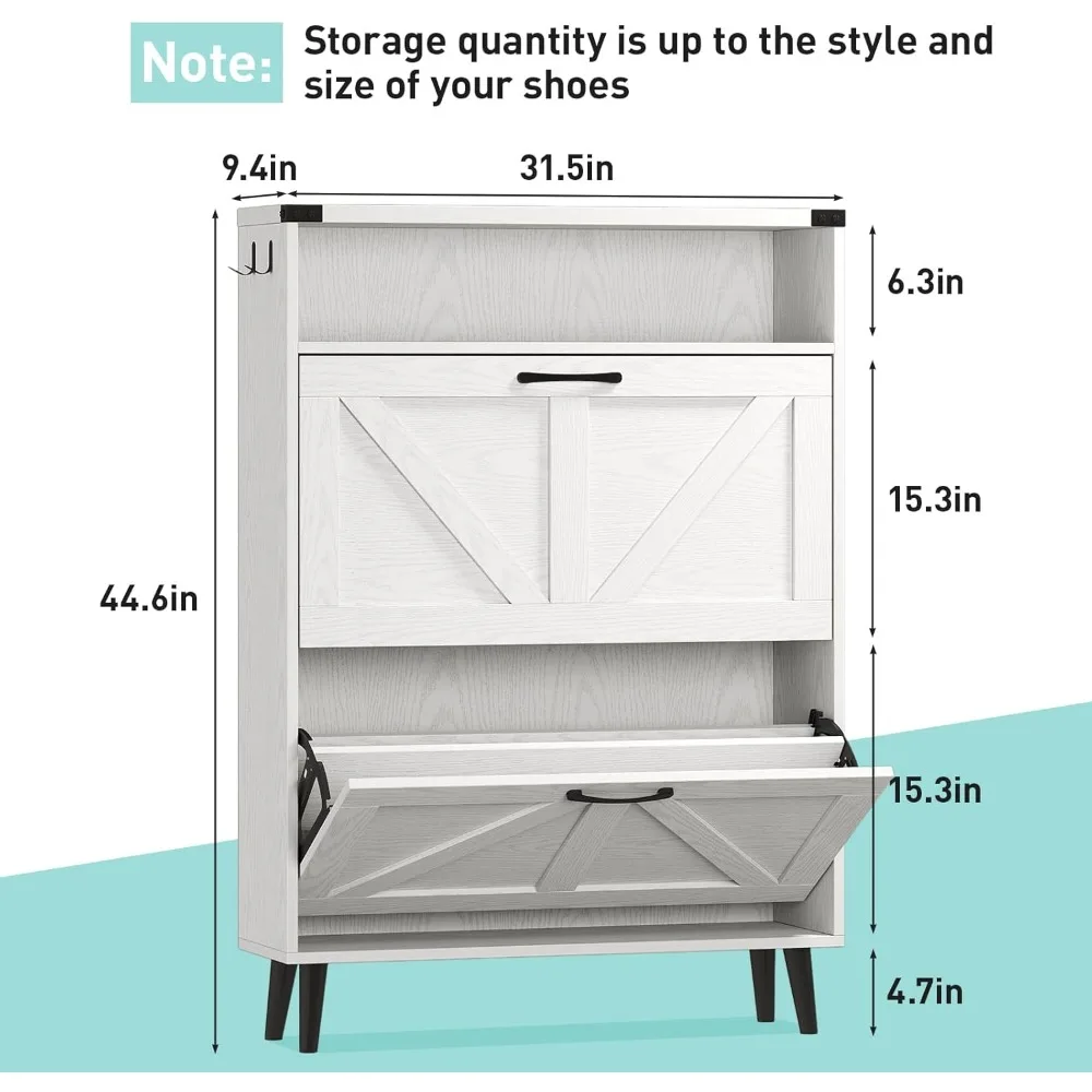 슬림형 신발 수납장, 이중 서랍과 개방형 선반으로 좁은 공간에도 적합