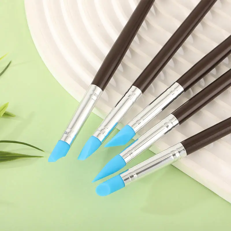 5 pçs nova cabeça de silicone de ponta dupla escultura caneta pontilhada escova modelagem pontilhando arte do prego cerâmica argila ferramenta diy escultura ferramentas ﻿ ﻿