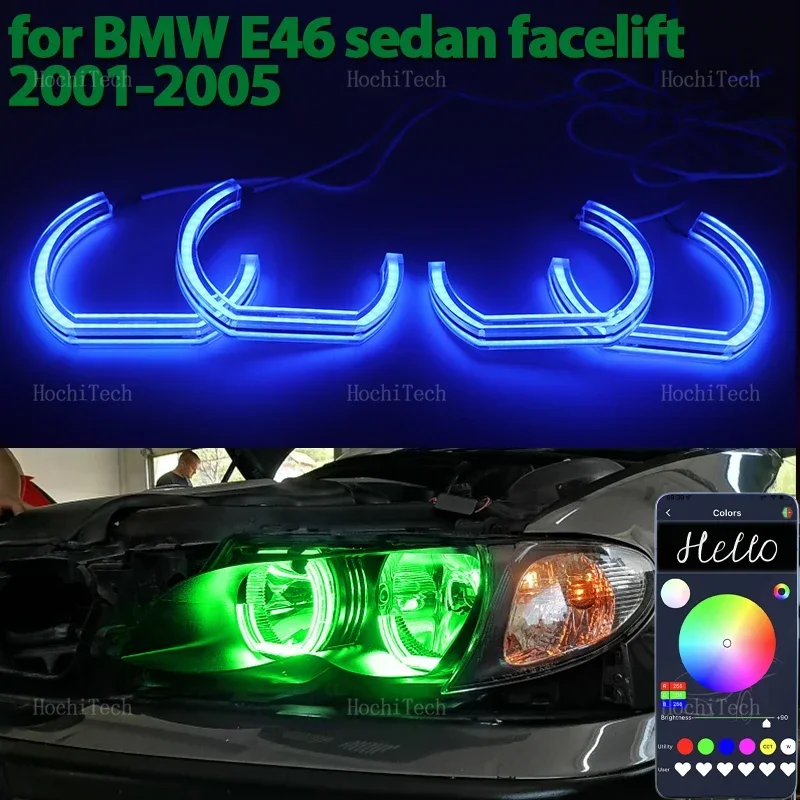 

Car-styling multi-colored RGB App control LED Rings Light DTM For BMW 3 series E46 sedan facelift 2001-2005 Halogen Headlight