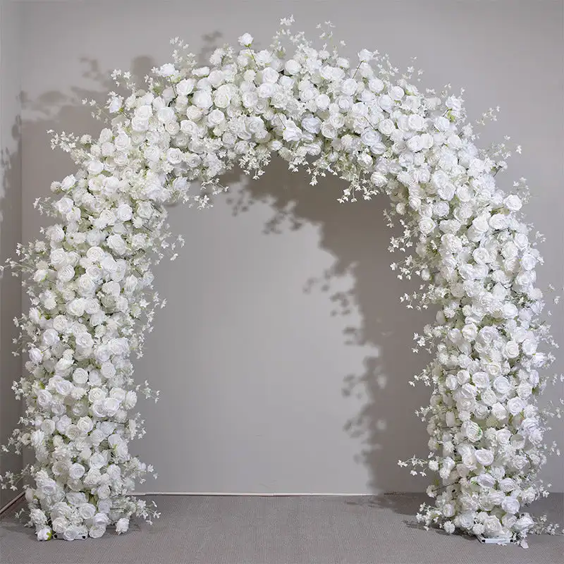 

Custom series Champagne pure white rose peony Hydrangea artificial circular arch wedding background decoration banquet layout