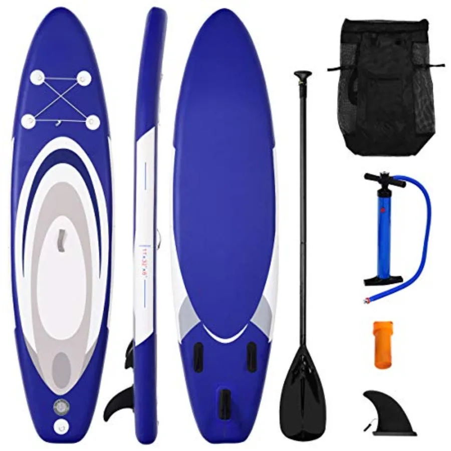 Inflatable Stand up Paddle Board for lake and ocean use PVC material blue 11' length with 6-inch thickness includes adjustable
