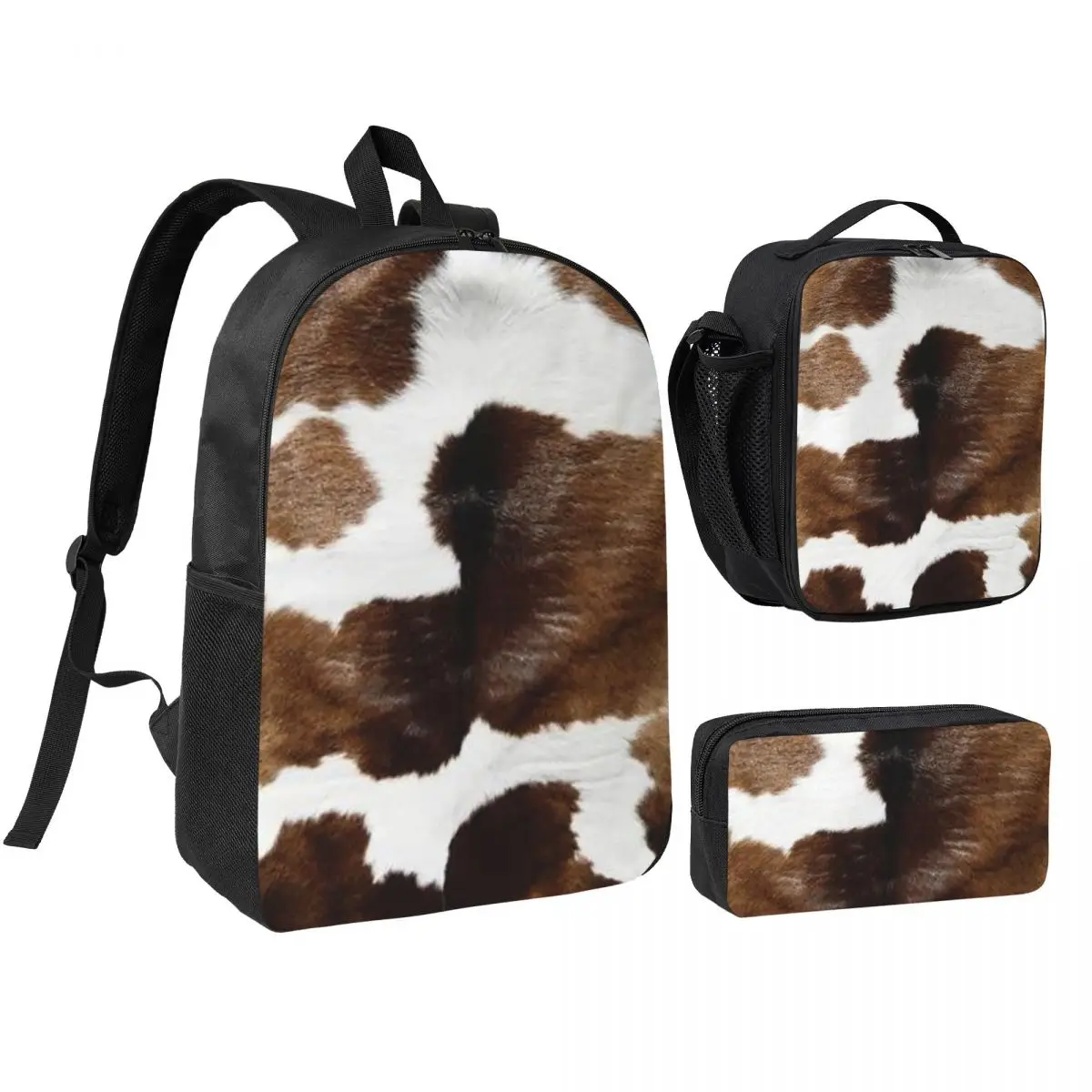 

Rustic Ranch Cow Print Backpack Boys Girls BookBag School Bag Shoulder Bags 3ps Insulated Lunch Bag Pencil Case