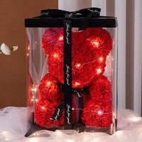 25cm Artificial Teddy Rose Flower Bear with Box Romantic Valentines Day Gift Girlfriend Anniversary Wedding Party Supplies