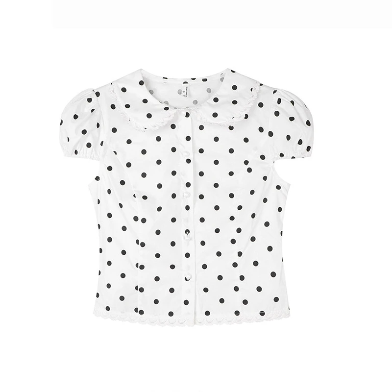 

Y2k Japanese Shirt Women's Clothes Fashion Peter Pan Collar Shirt Polka Dot Vintage Shirt Sweet Fairy Blouse Summer Clothing