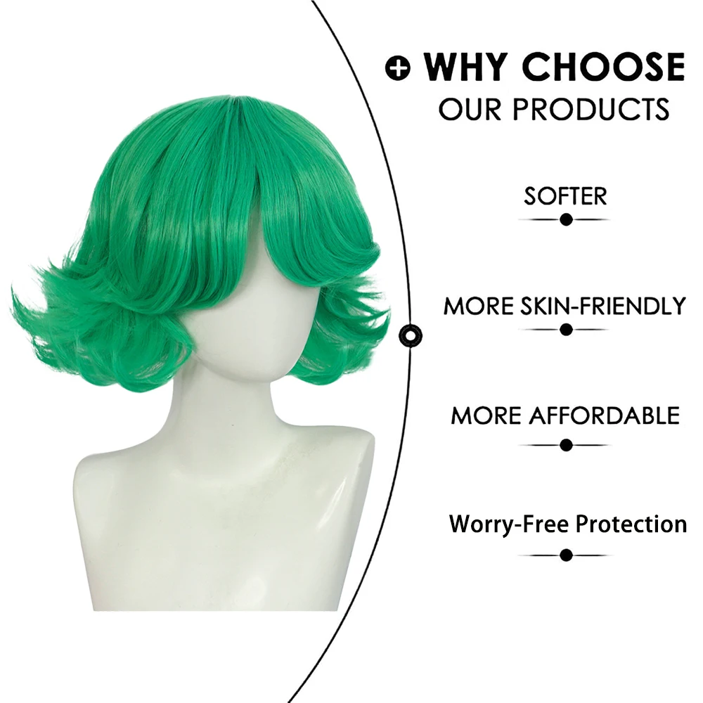 عالية الجودة أنيمي واحد لكمة رجل تاتسوماكي كوسبلاي شعر صناعي 12 بوصة أخضر قصير مجعد شعر مستعار يومي طبيعي مقاوم للحرارة #5