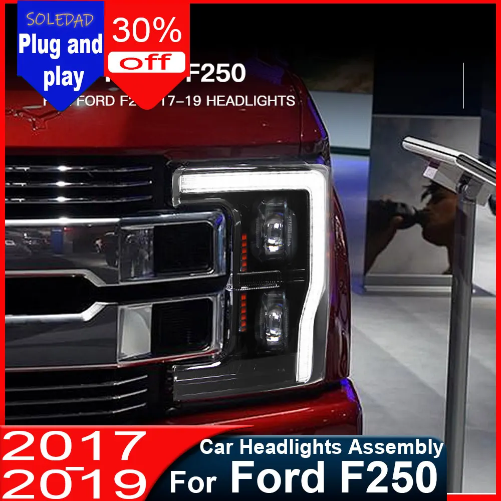 Car Headlight for Ford F250 2017 2018 2019 headlight assembly modified LED light guide daytime running light turn signal 2pcs
