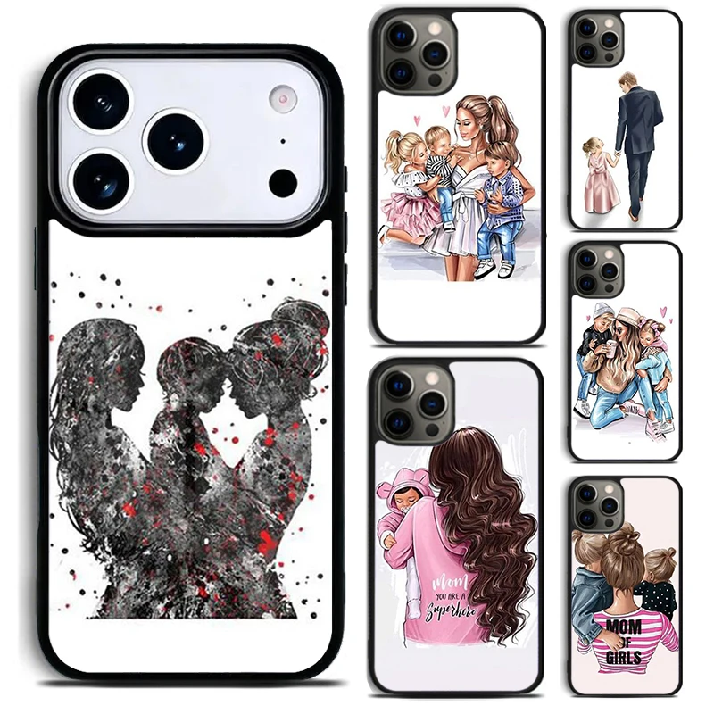 Чехол для телефона для iPhone 17 16 15 Pro Max Air 14 13 12 11 Plus с дизайном «Мама, Дочка, Сын, Папа», противоударный, защитный чехол-накладка