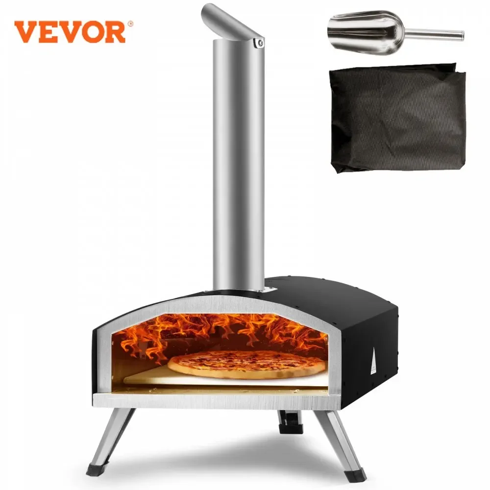 Vevor forno ao ar livre de 12 polegadas, fabricante de pellets e carvão, grelha externa portátil de aço inoxidável com pedra de pizza