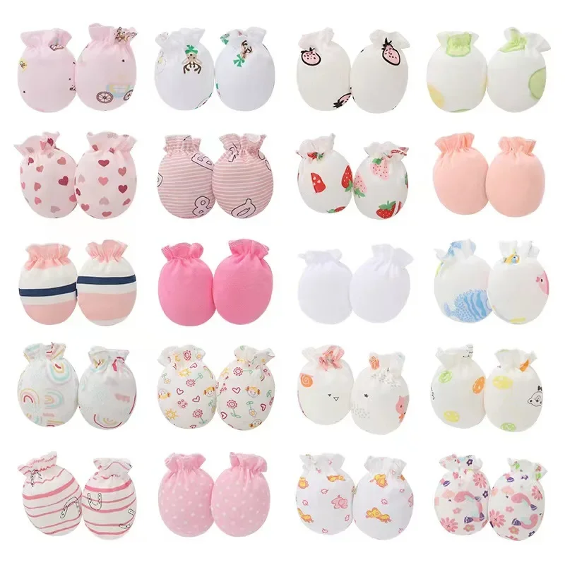 5Pairs Baby Gloves For Newborns 100% Cotton 0-3 Months Infant Anti-Grab Face Anti-Eat Hand Glove Cute Printed Newborn Baby Glove