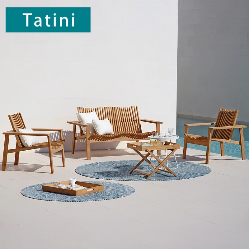 

Patio Garden Outdoor Teak Sofa Hotel Resorts All-weather Waterproof Furniture Set Villa Patio Wooden Sofa