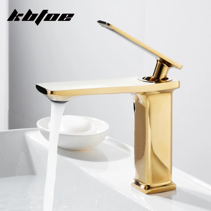 Luxury Gold Bathroom Faucets Modern Wash Basin Sink Faucet Deck Mounted Single Handle Cold and Hot Water Brass Mixer Taps Crane