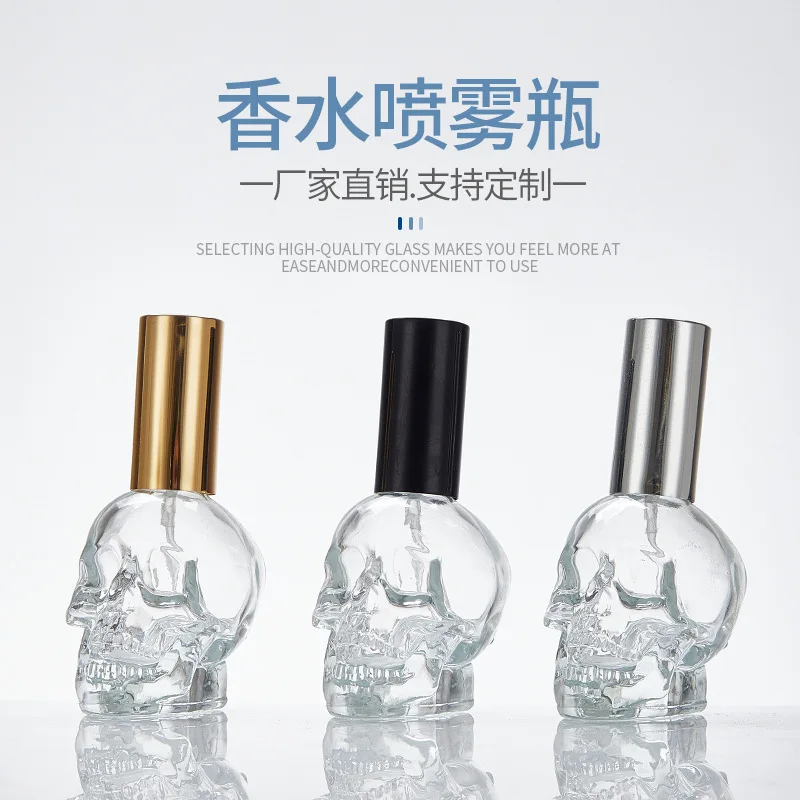 30/50/100ml Creative Skull Glass Spray Bottle, Empty Luxury Perfume Atomizer, Portable Refillable Travel Essential