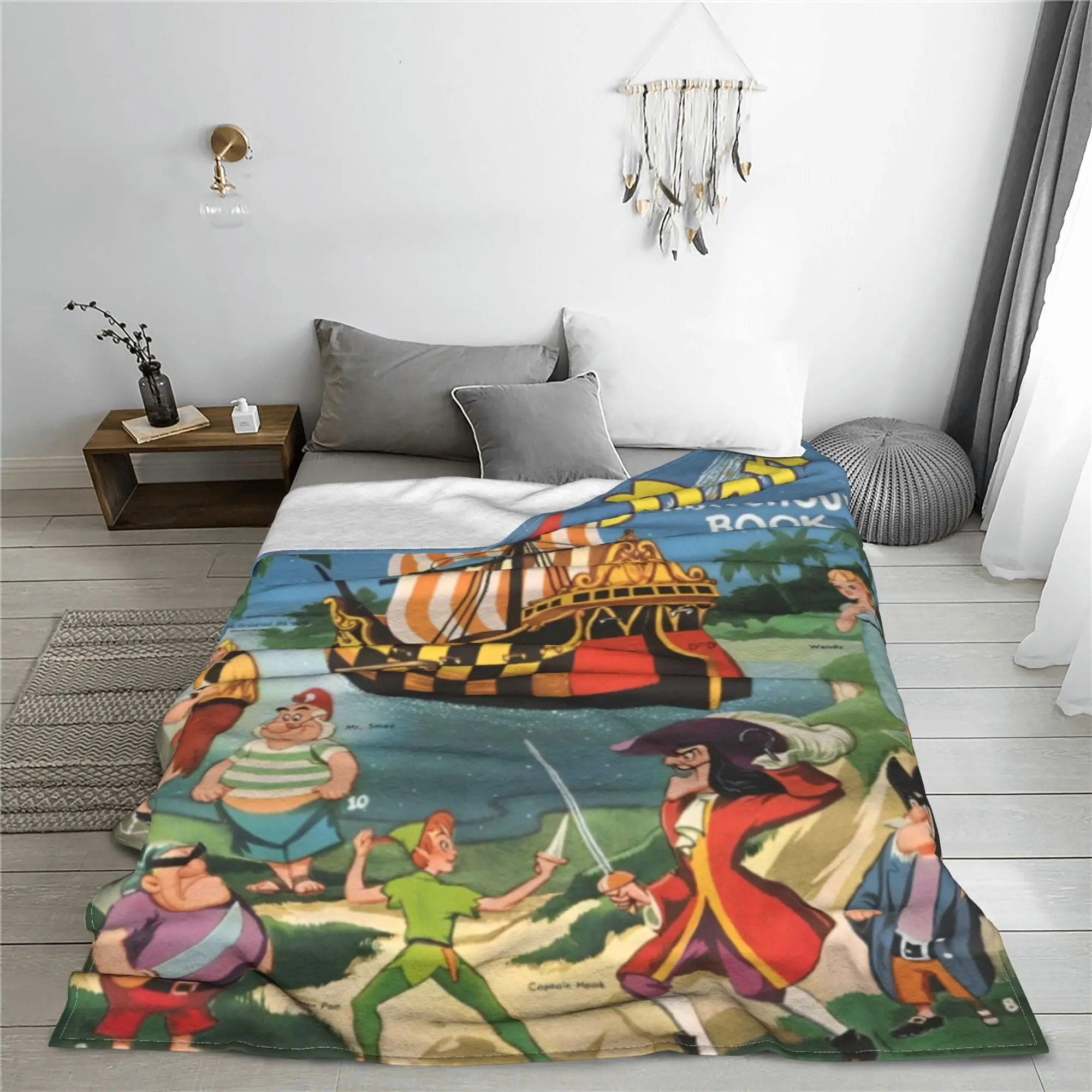 Peter Pan Cartoon Flannel Blankets Famous Fairy Story Funny Throw Blanket for Home 200x150cm Plush Thin Quilt Lightweight