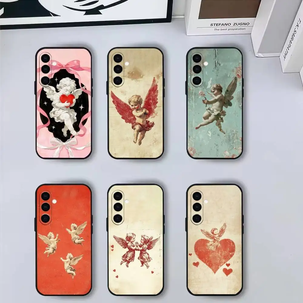 

Cute V-Vintage l-little a-angelS Phone Case For Samsung Galaxy A73,A72,A71,A70,A53,A52,A51,Soft Silicone Black Cover