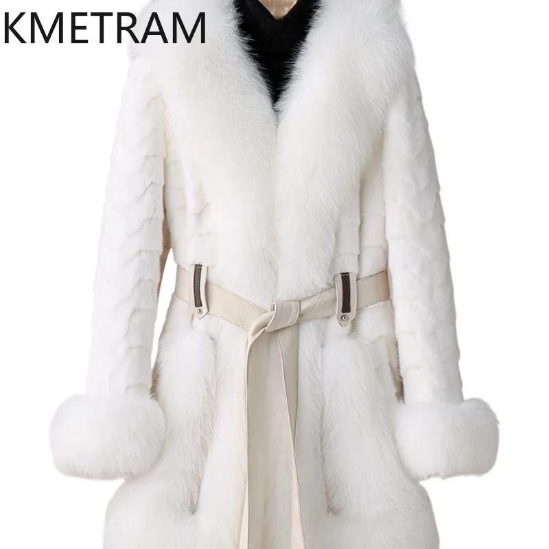 KMETRAM Natural Fox Fur and Mink Fur Down Jacket White Real Fur Coat Thick Warm 2025 Long Winter Clothes for Woman ropa mujer
