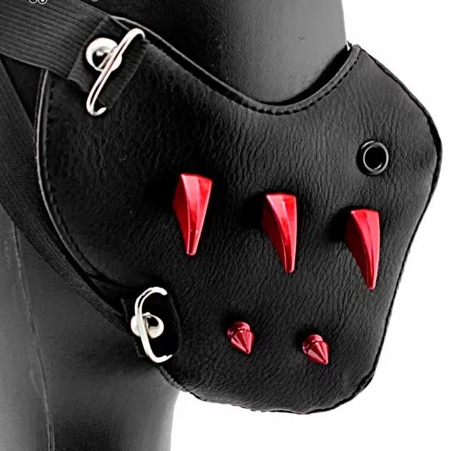 Masculino feminino preto couro do plutônio vermelho rebite punk rock máscara senhora respirável festa cosplay halloween boca-muffle r1940