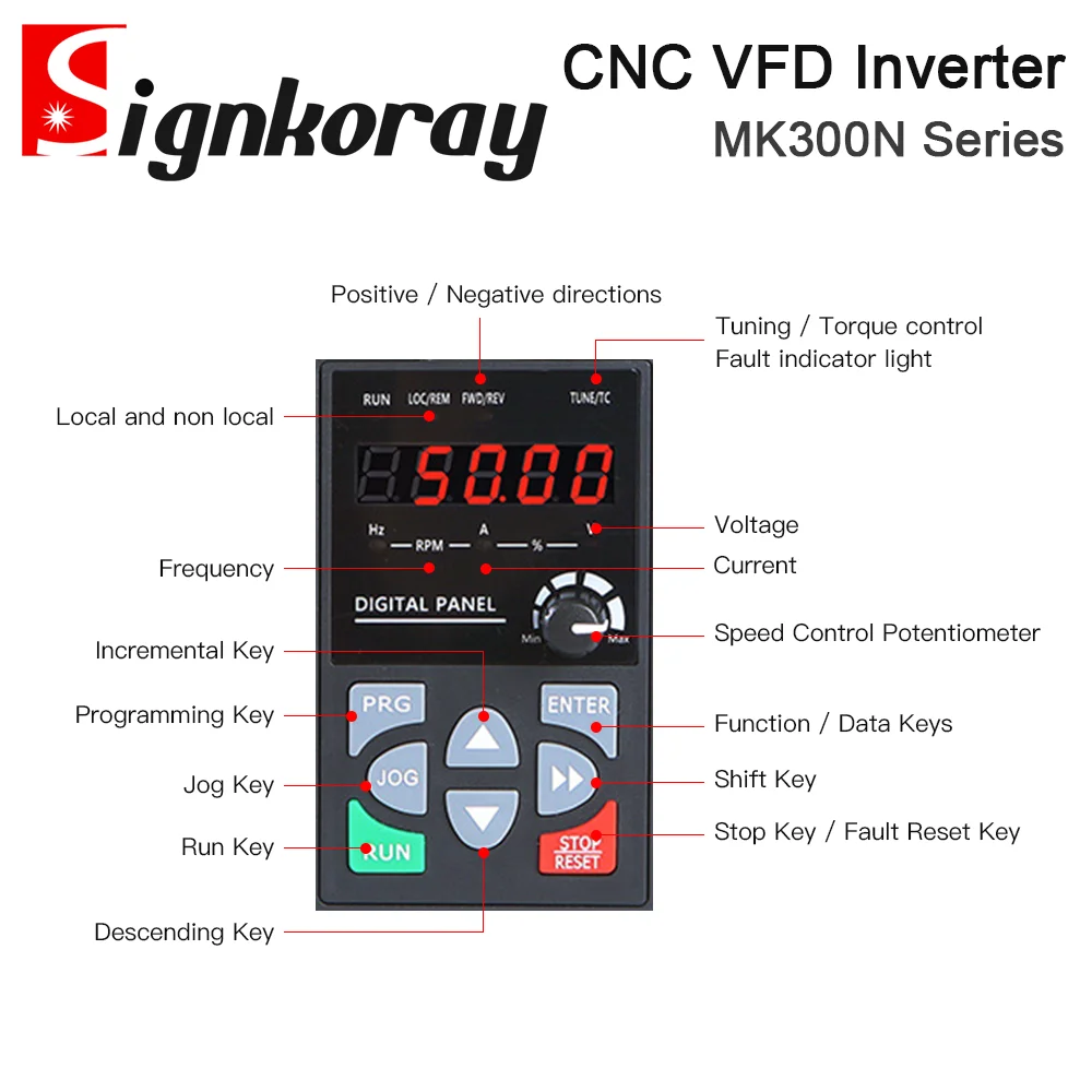 SignkoRay MK300N 시리즈 CNC 스핀들 모터용 범용 VFD 인버터 400W-11KW 220V 380V