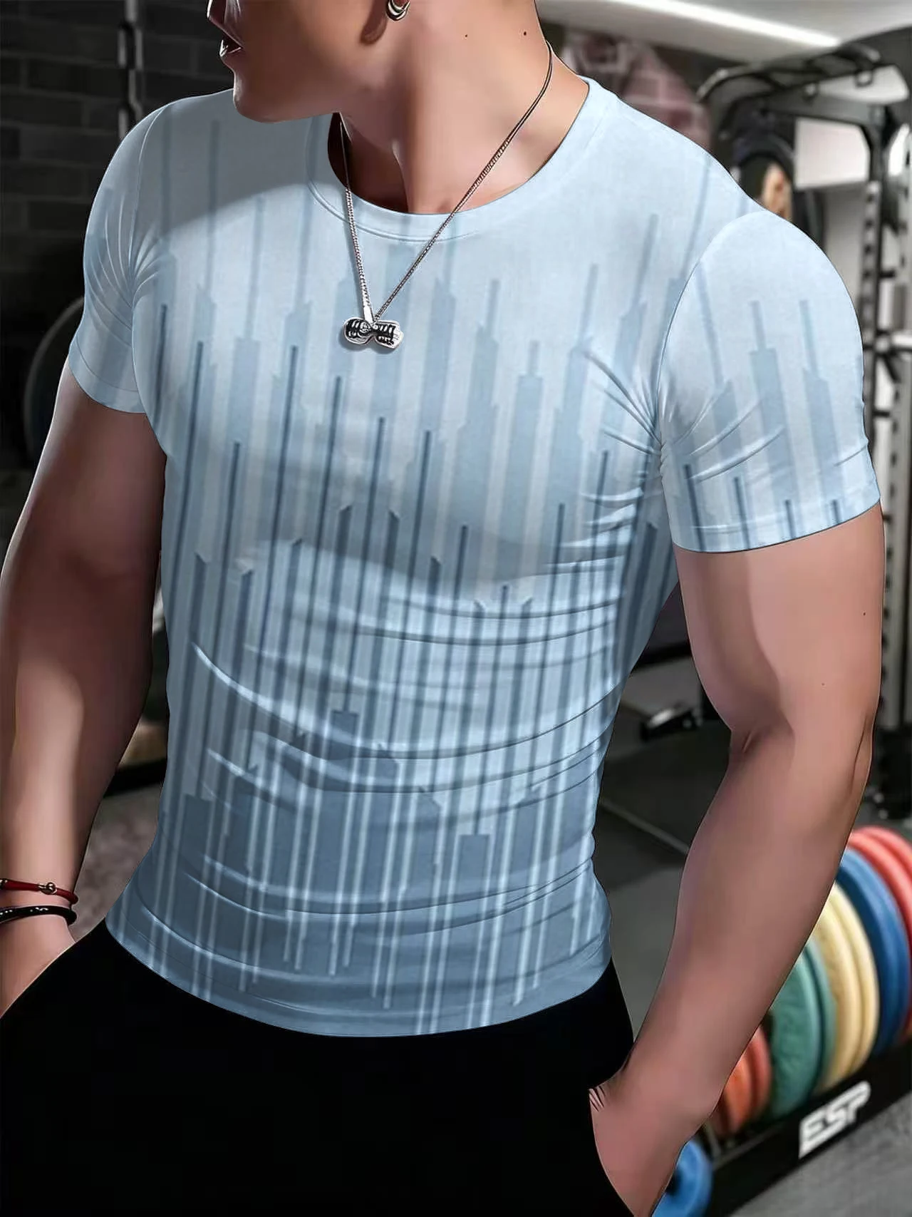 Herren-Sport-T-Shirt mit kurzen Ärmeln und hoher Elastizität, ideal zum Laufen im Freien, für das Training und als bequeme Freizeitkleidung; atmungsaktives Fitness-Oberteil. – Detail 3