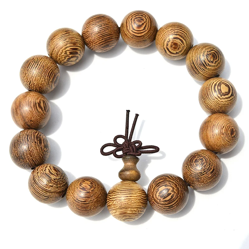 Natural Rosewood 15mm Real Natural Wooden Beads Bracelet Tibetan Buddhist Jewelry Men Women Meditation Prayer Beads