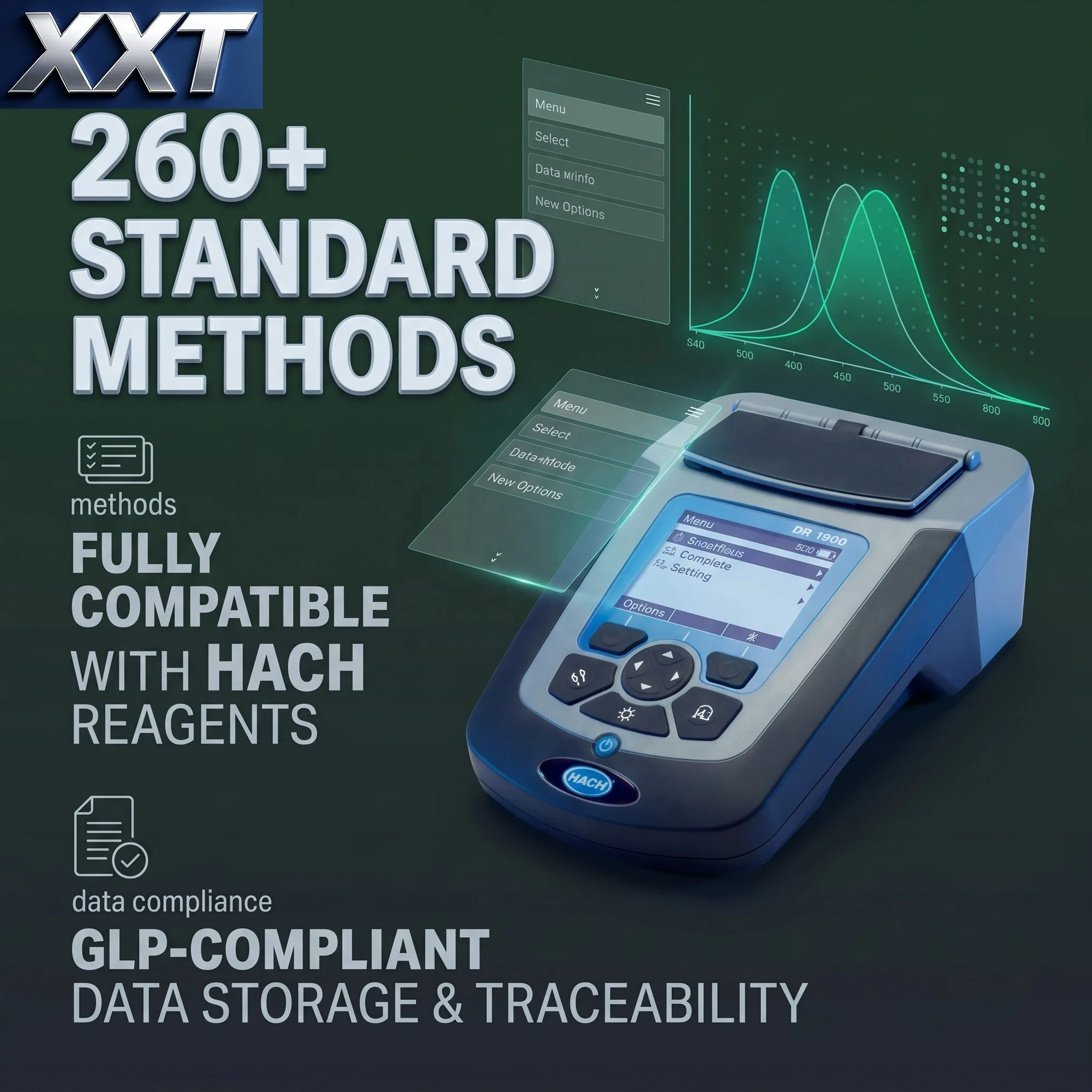 XXT Portable Lab Spectrophotometer | GLP Compliant Water Analyzer |220+ Pre-programmed Methods | High Accuracy 340-800nm