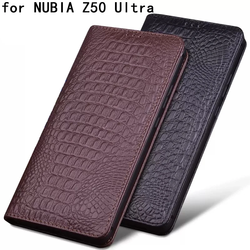 Genuine Leather Flip Case for NUBIA Z50 ULTRA Business Crocodile Grids Pattern Magnetic Phone Cover Bag for Z50ultra funda skin