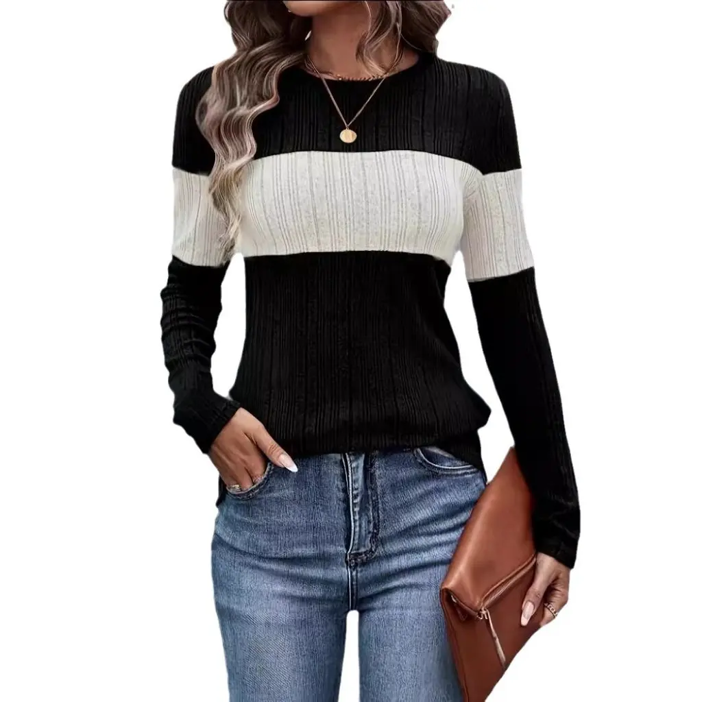 

Women's Knitted Long Sleeve Top Color Contrast Slim Fit European American Style Autumn Winter Hot Sale by Wish