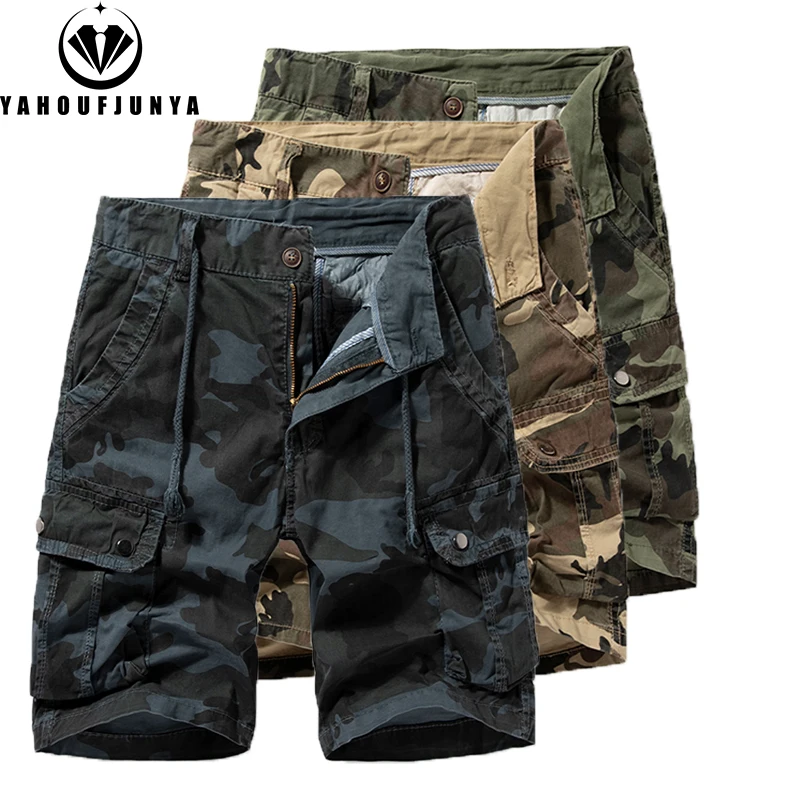 New Men Summer Outdoor Camouflage Cargo Straight Shorts Men Loose Casual Fashion Joggers Cotton High-Quality Design Short Male