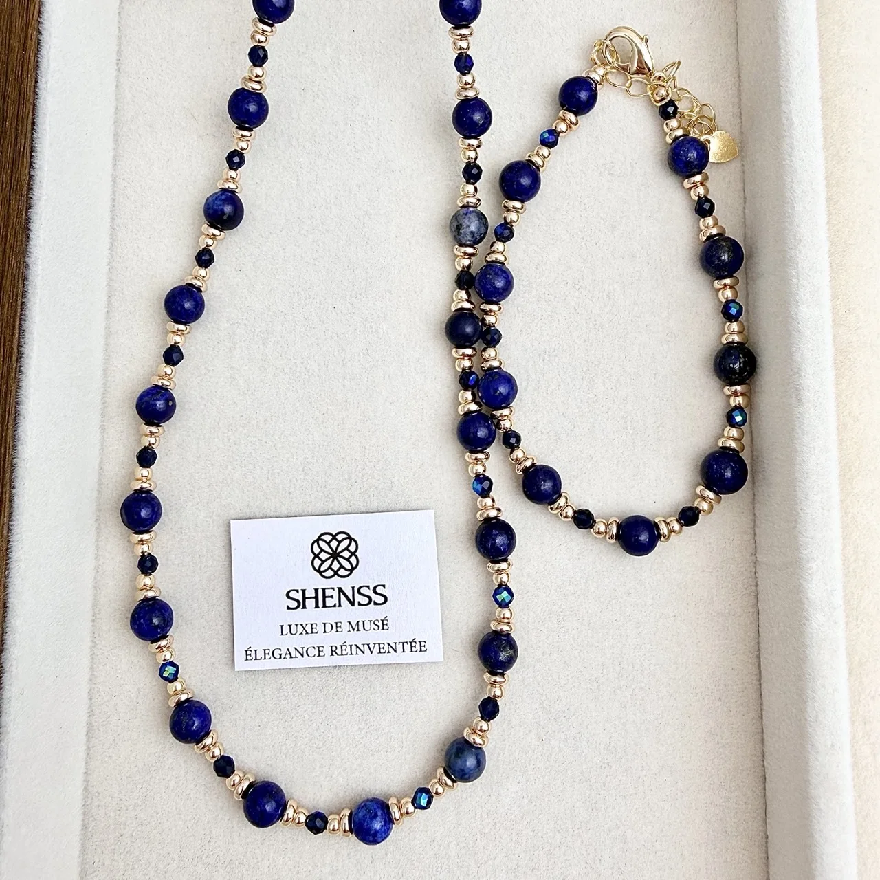 Natural Lapis Lazuli Necklace & Bracelet Set Minimalist Luxury High-End Retro Temperament Versatile Blue Beaded Jewelry