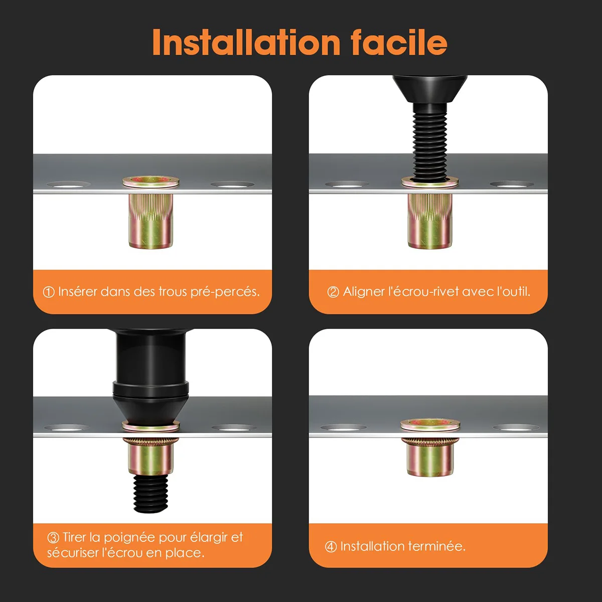 Porca de compressão, porca de cabeça plana de metal rosqueado de inserção, zincado, corpo com nervuras de aço carbono, porca de inserção rosqueada