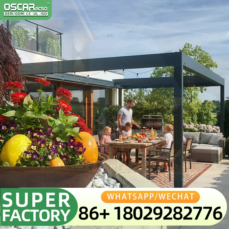 Heavy Duty Aluminum Louvered Pergola Waterproof Outdoor Garden Patio Sun Shade Canopy Adjustable Roof Modern Pavilion Gazebo 3x3