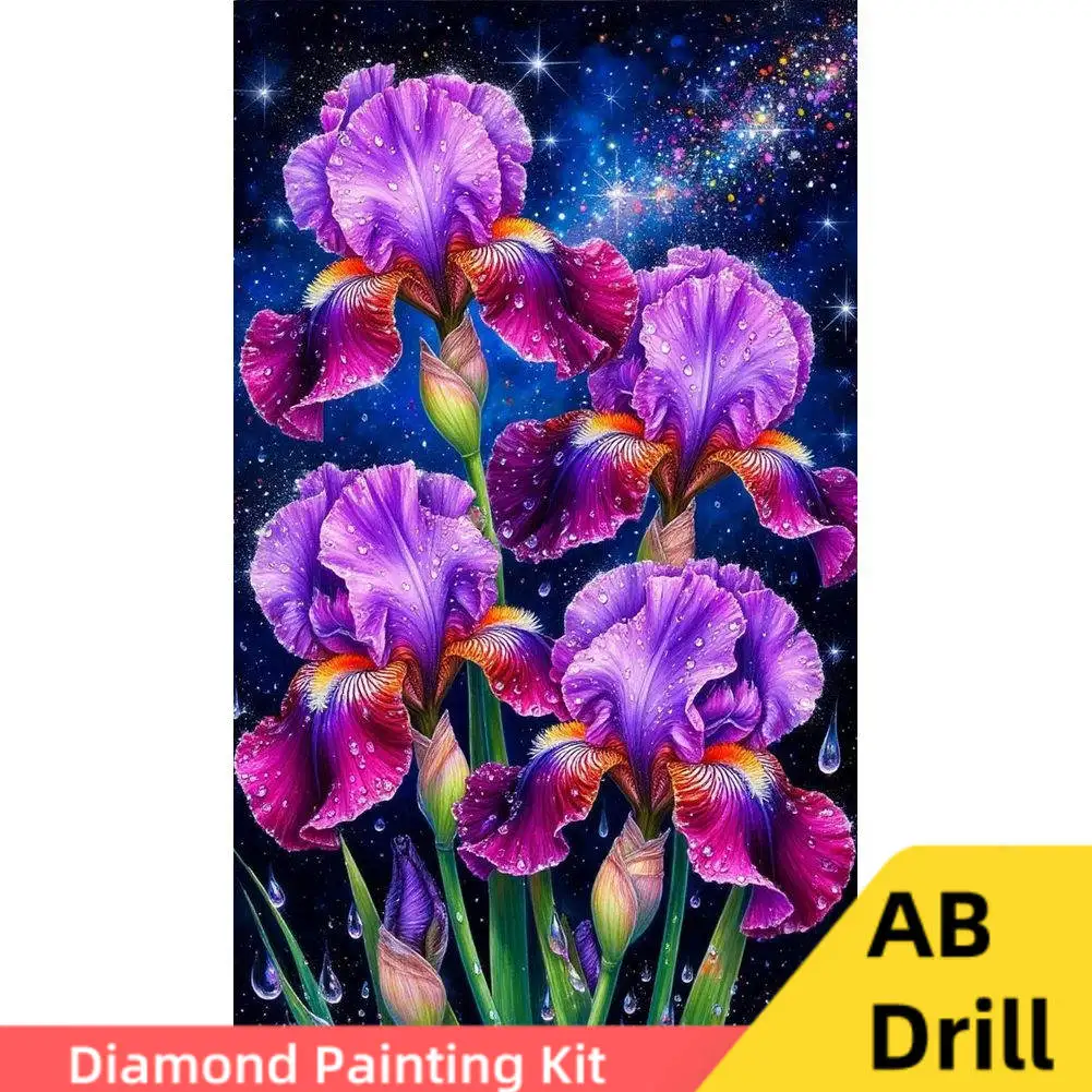 

AB Drill DIY Diamond Painting Purple Iris Flower Full Round Drill Mosaic Art Irises Picture Rhinestone Kit Blooming Garden Decor