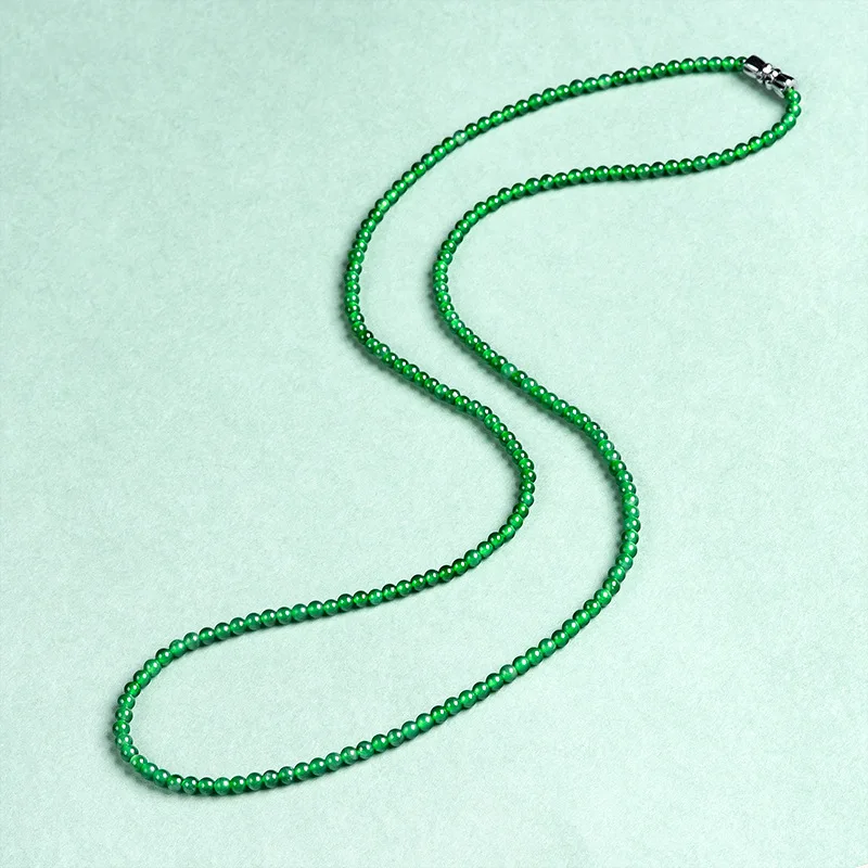 Natural a Cargo Emerald Green 3mm Small Rice-Shaped Beads Bead NecklaceJade Stone Three Rings Chain Bracelet Sweater C