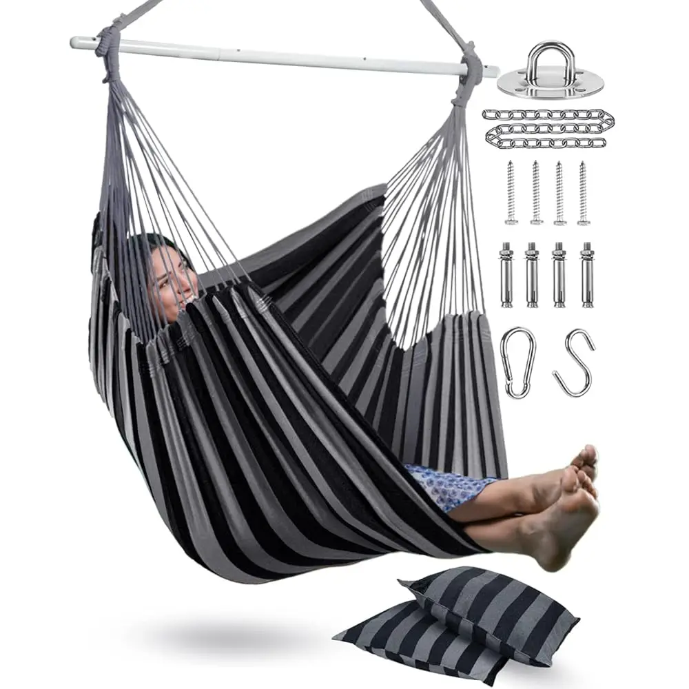 

Xxl Hammo Chair Hanging Rope Swing With 2 Cushions - Max 500Lbs-Perfect For Patio, Porch, Bedroom, Backyard, Indoor Or Outdoor