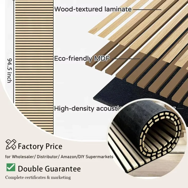 Curved Wooden Modern Acoustic Soundproofing Wall Panels Melamine Finish NRC 0.85 For Bedroom Hotel Living Room Meeting Rooms