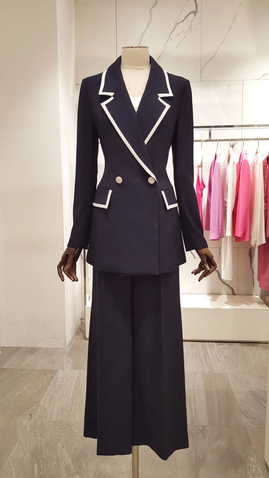 

High-End 202 New Faionable Korean Sle Women's Slim Fit Double Breasted Color Blo Long Sve Suit Autumn Workwear