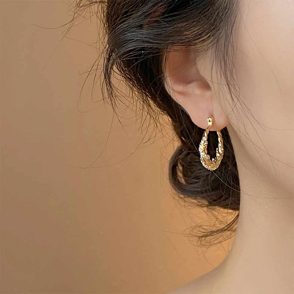 ZAKOL New Unique Shiny Zircon Winding Hoop Earrings for Women Fashion OL Style Gold Color Ear Accessories Party Jewelry image 5
