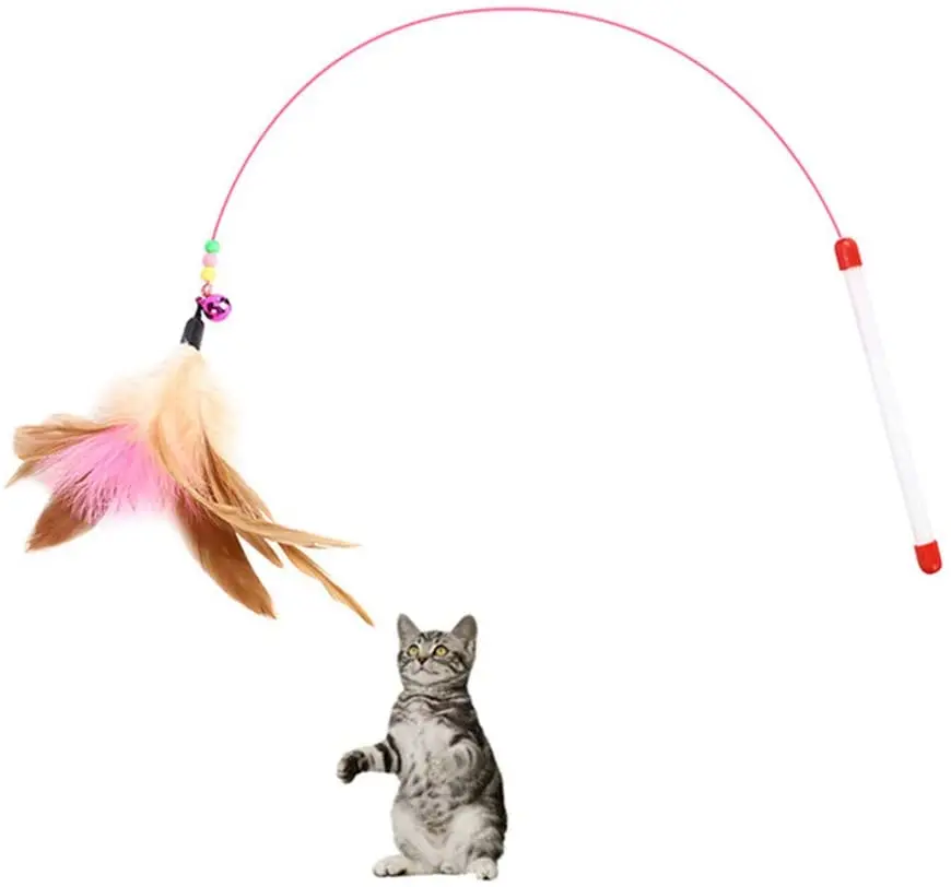 

Cat Toys Steel Wire Feather Interactive Cat Stick Training Kitten Wand Toys with Beads Bells Fun Kitten Toys Pet Products