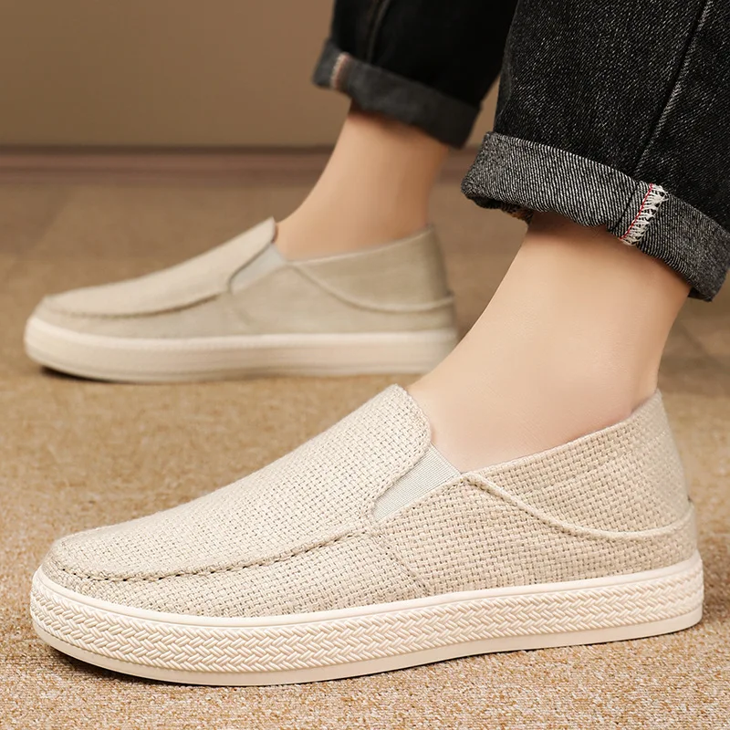 

Vulcanized Sneakers for Men Casual Male Summer Casual Shoes Low Top Comfortable Old Beijing Canvas Shoes Breathable Soft Sole